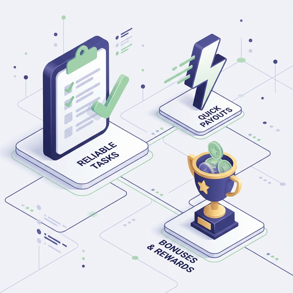 3D illustration showing various task icons and a trophy